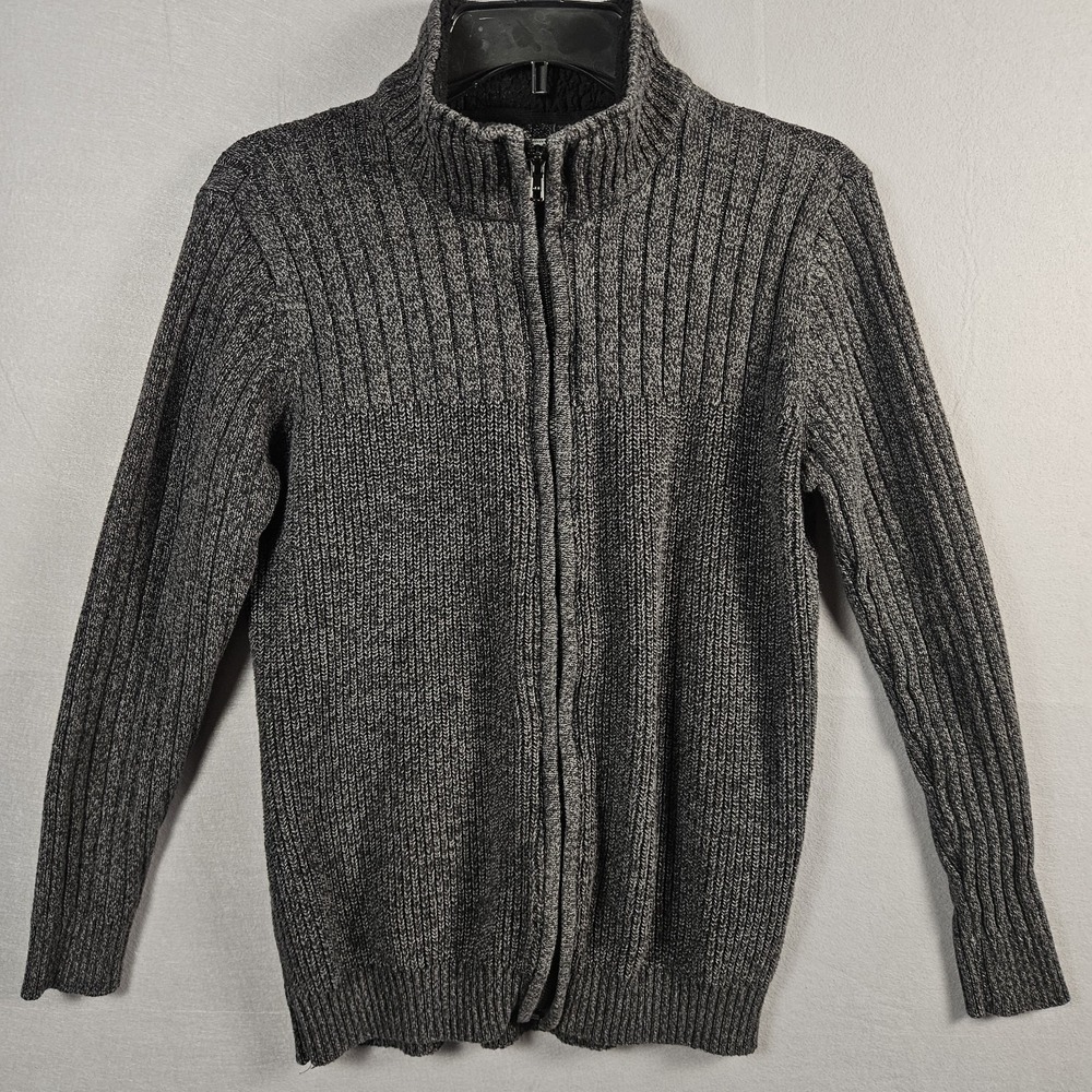 Method Mens M Gray Marled Ribbed Full Zip Mock Neck Cotton Blend Sweater